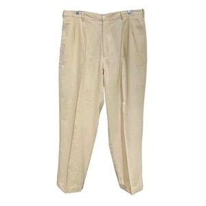 Trust Mens Linen Blend Pleated Cuffed Dress Pants Beige 40W x 30L Not 40W x 34L